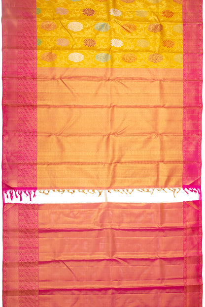 Kanchipuram Silk Jaal Yellow Saree