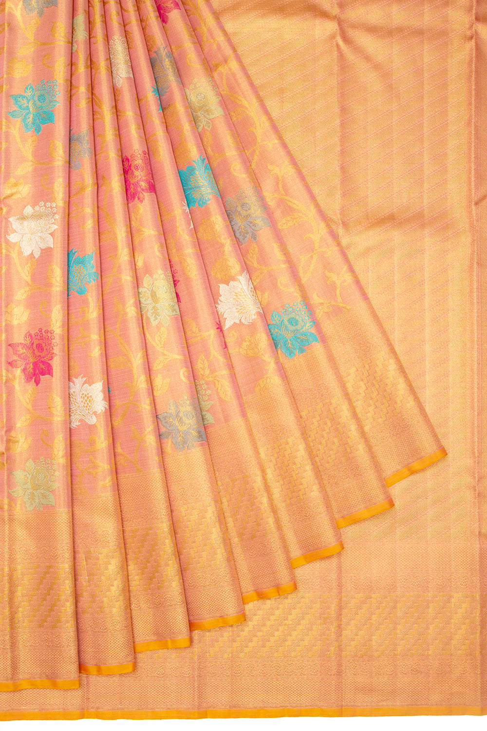 Kanchipuram Silk Jaal baby Pink Saree