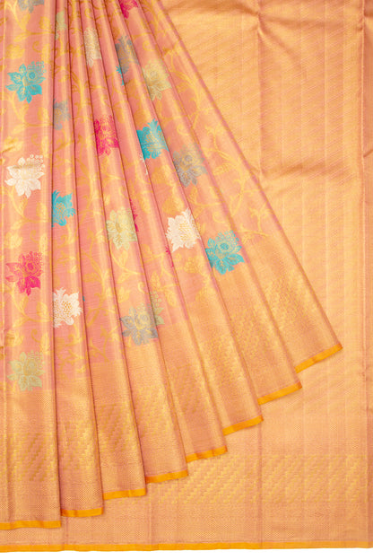 Kanchipuram Silk Jaal baby Pink Saree