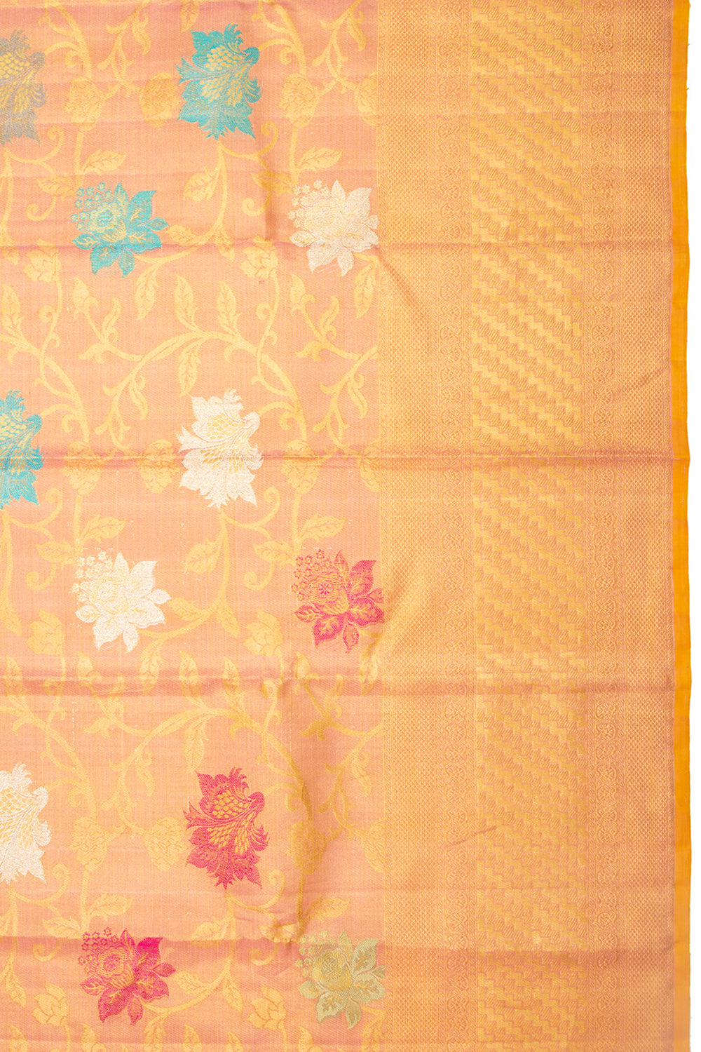 Kanchipuram Silk Jaal baby Pink Saree