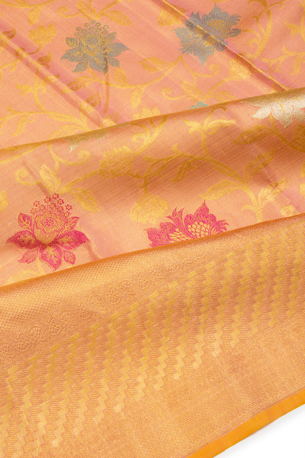 Kanchipuram Silk Jaal baby Pink Saree