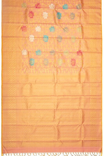Kanchipuram Silk Jaal baby Pink Saree