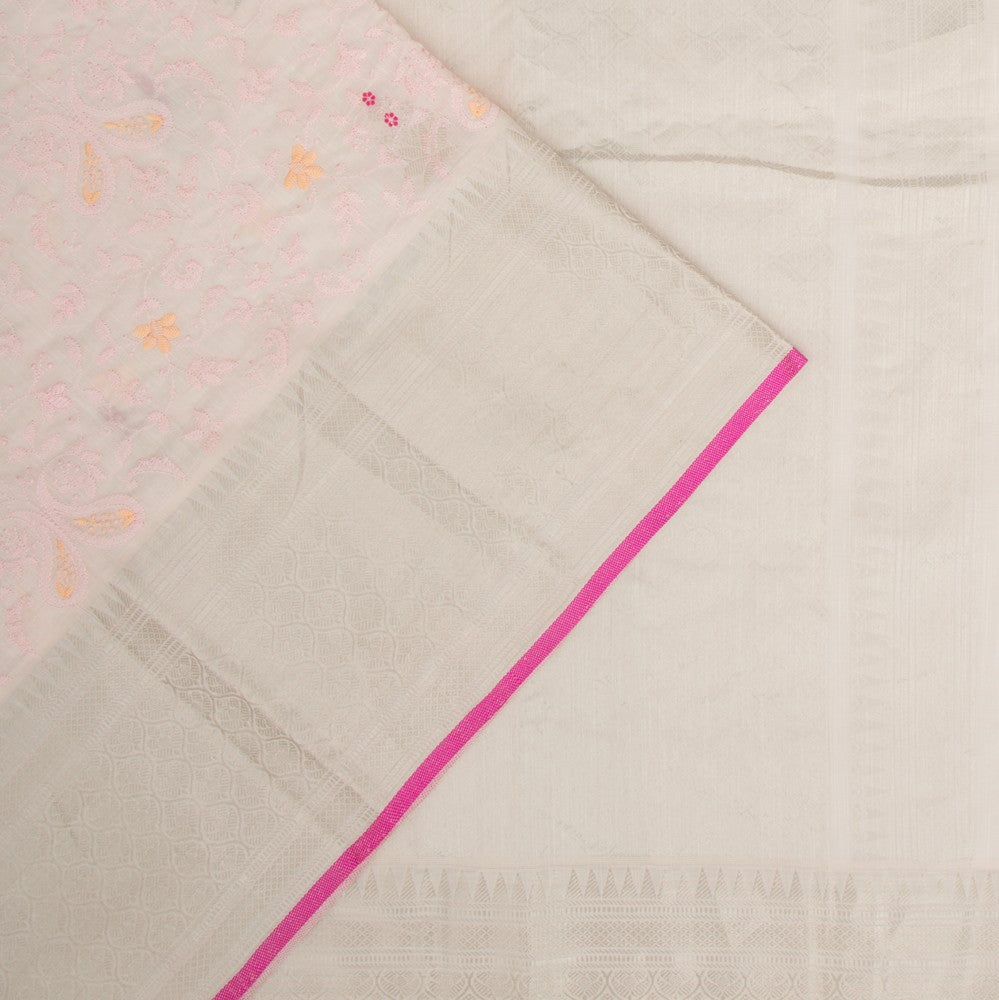 Linen Floral Embroidery Baby Pink Saree