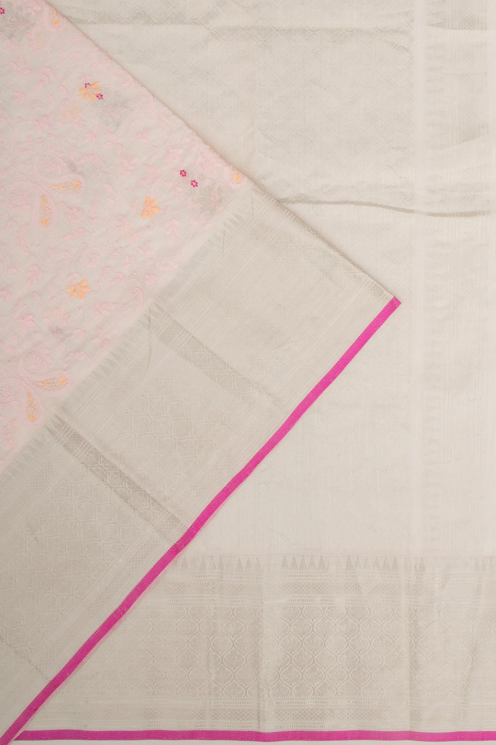 Linen Floral Embroidery Baby Pink Saree