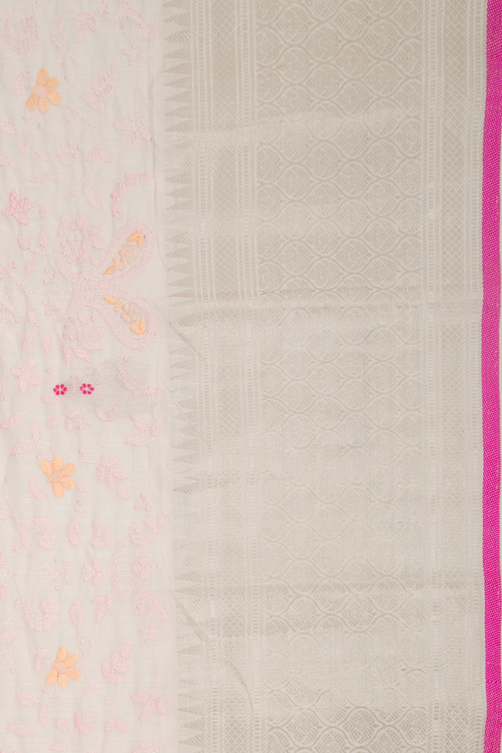Linen Floral Embroidery Baby Pink Saree