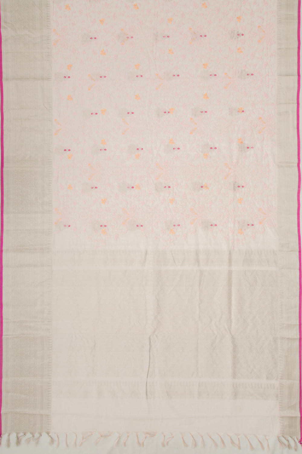 Linen Floral Embroidery Baby Pink Saree