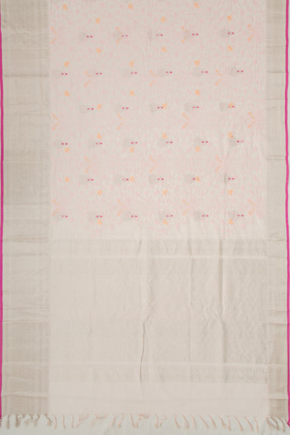 Linen Floral Embroidery Baby Pink Saree