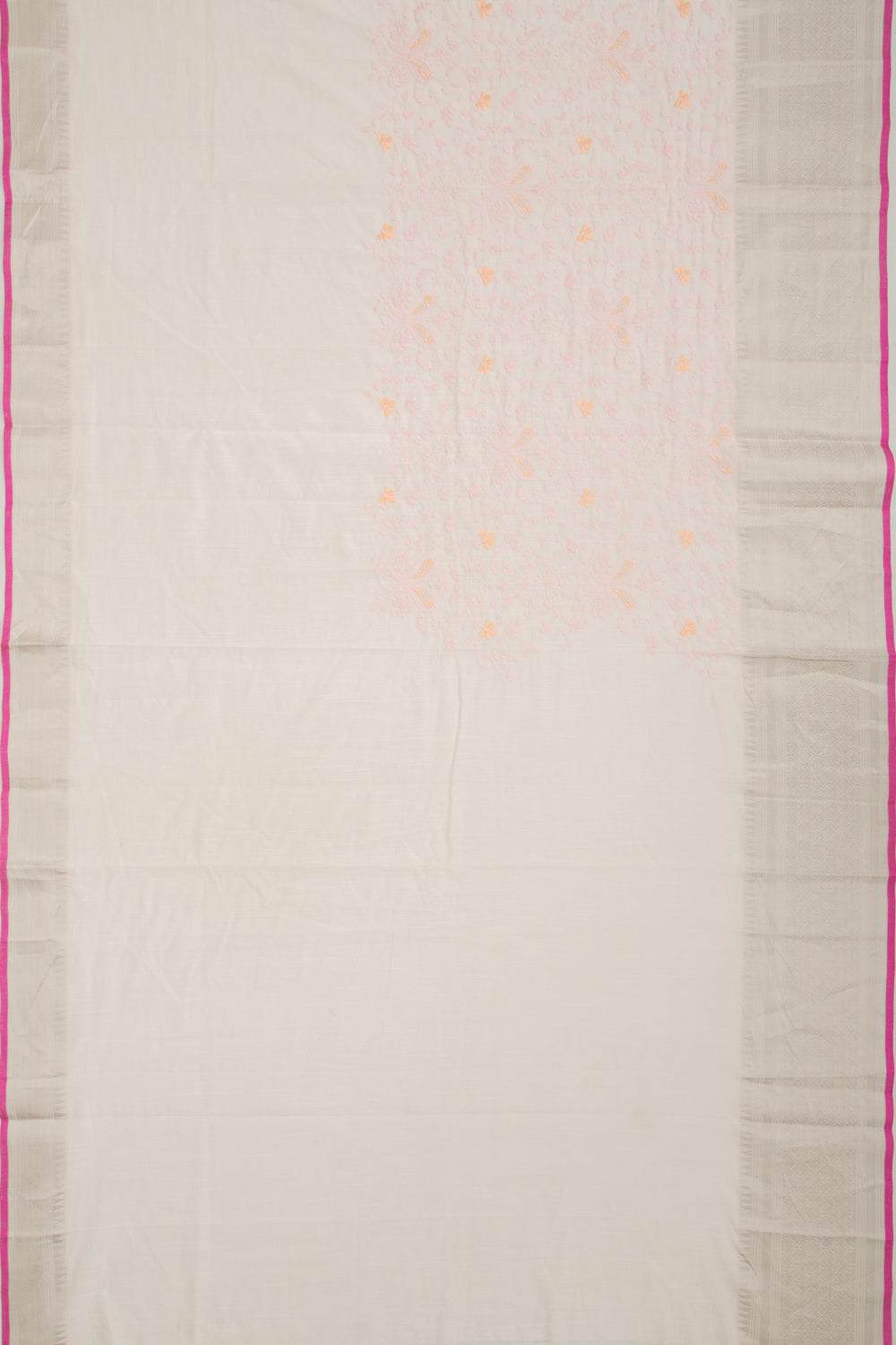 Linen Floral Embroidery Baby Pink Saree
