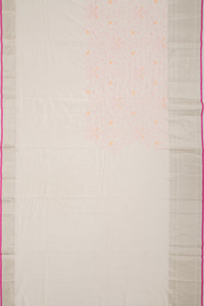 Linen Floral Embroidery Baby Pink Saree