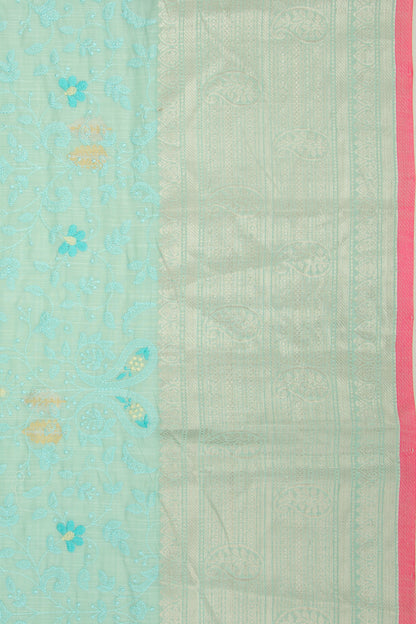 Linen Floral Embroidery Sky Blue Saree