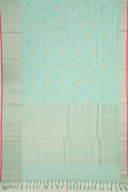 Linen Floral Embroidery Sky Blue Saree
