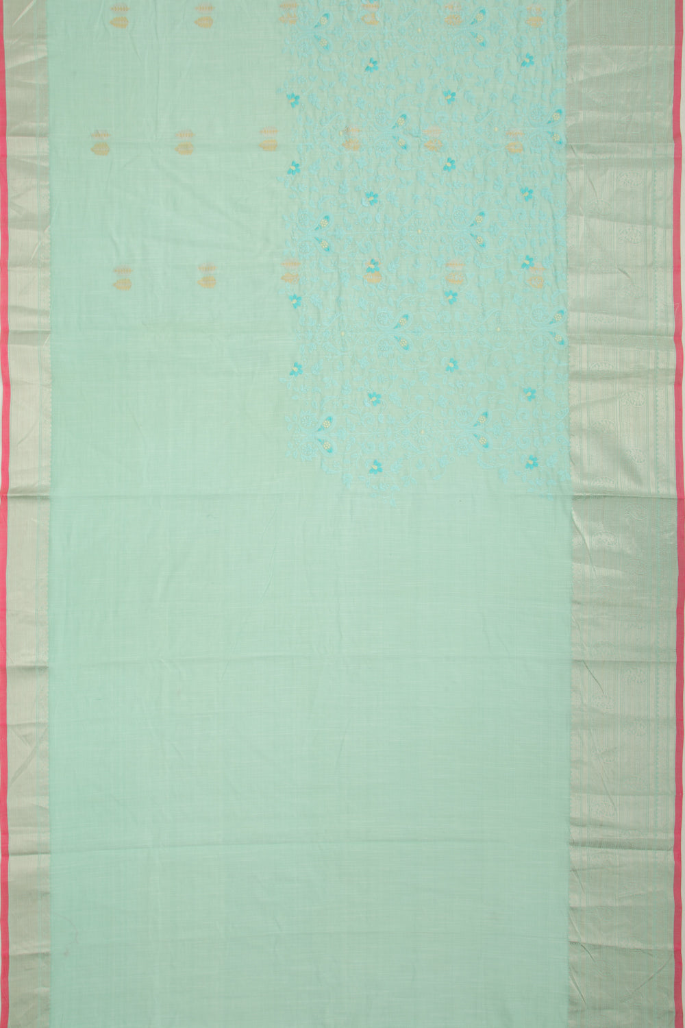 Linen Floral Embroidery Sky Blue Saree
