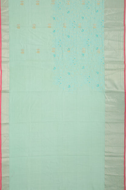 Linen Floral Embroidery Sky Blue Saree