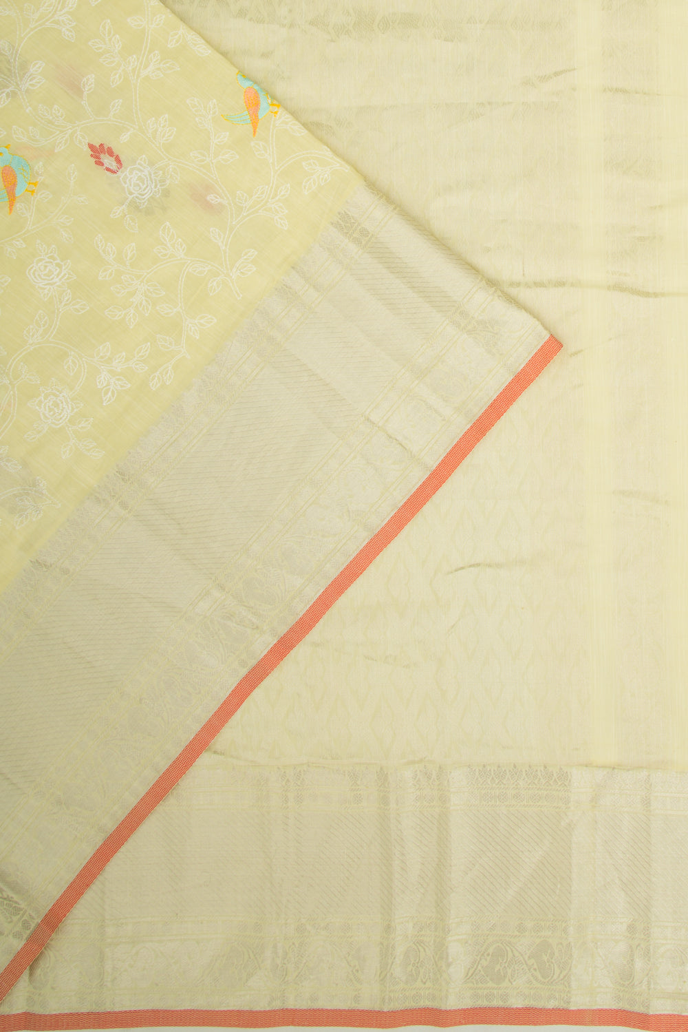 Linen Floral Embroidery Pastel Yellow Saree