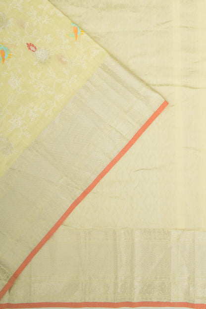 Linen Floral Embroidery Pastel Yellow Saree