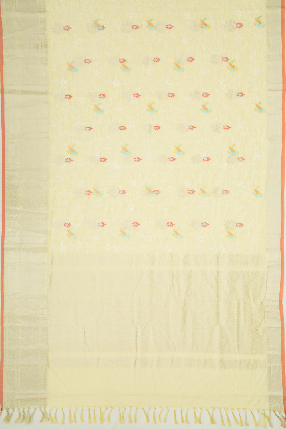 Linen Floral Embroidery Pastel Yellow Saree