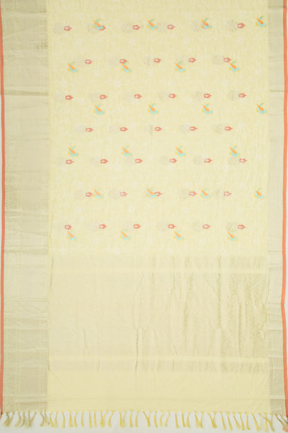 Linen Floral Embroidery Pastel Yellow Saree