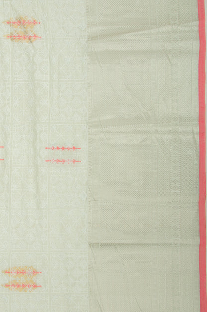 Linen Floral Embroidery Pastel Green Saree