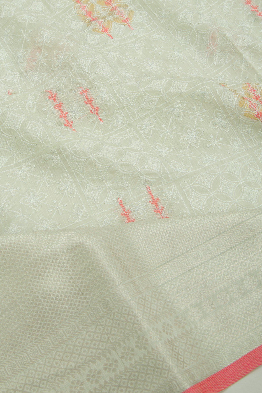 Linen Floral Embroidery Pastel Green Saree