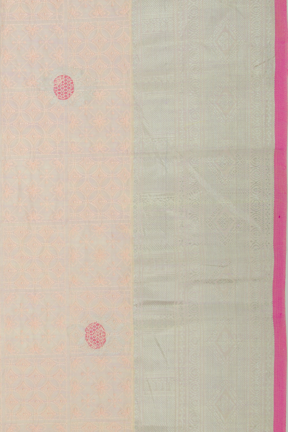 Linen Floral Embroidery Pastel Orange Saree
