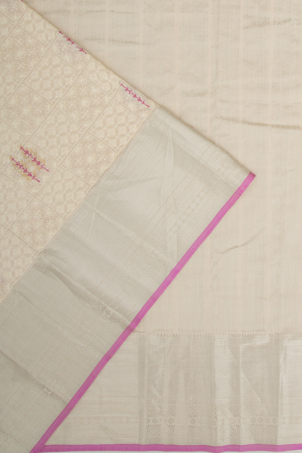 Linen Floral Embroidery Cream Saree