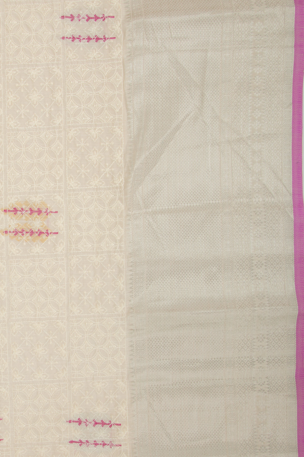 Linen Floral Embroidery Cream Saree
