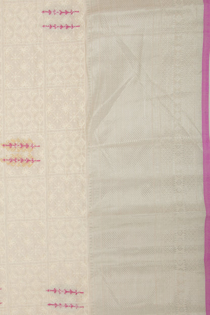 Linen Floral Embroidery Cream Saree