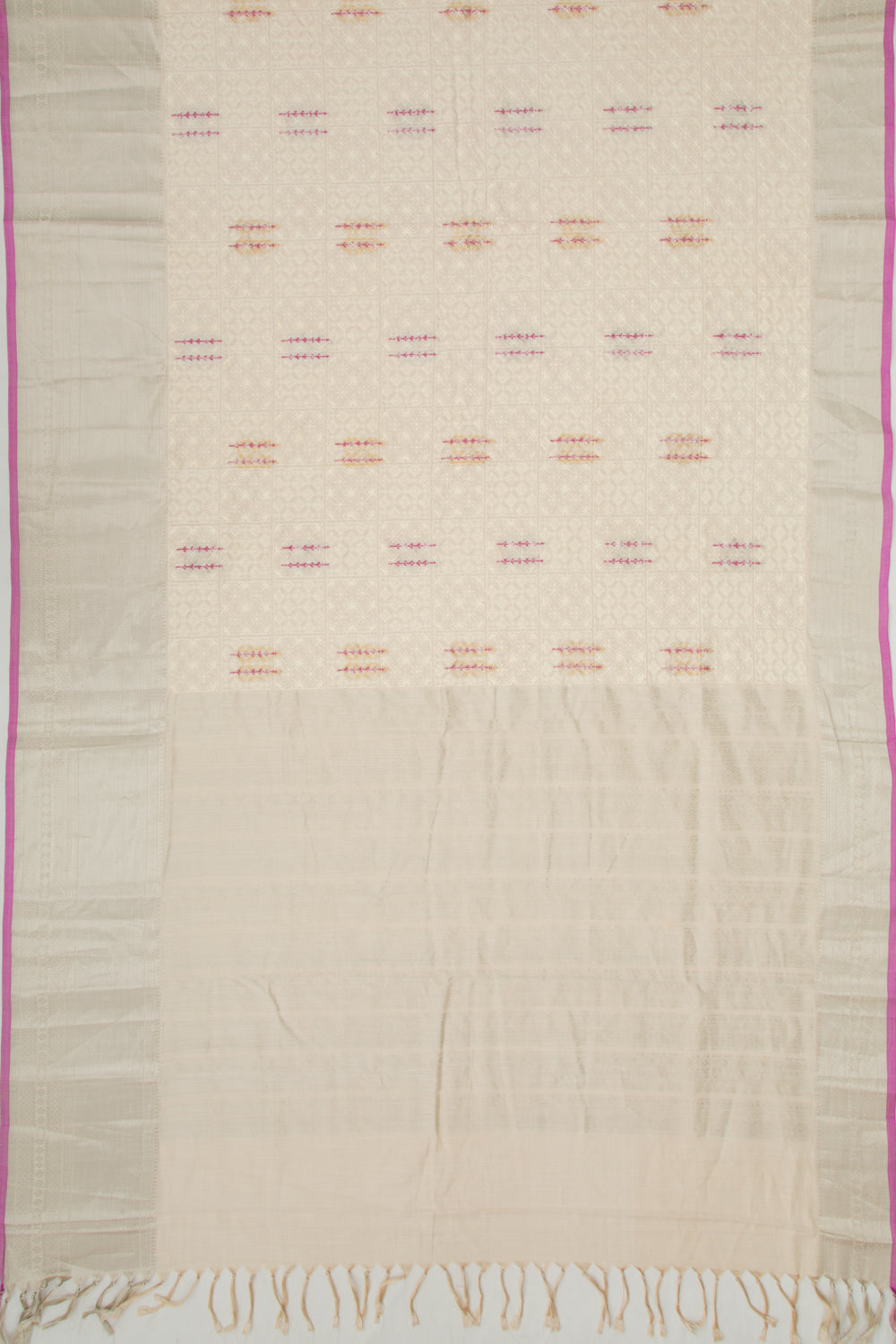 Linen Floral Embroidery Cream Saree