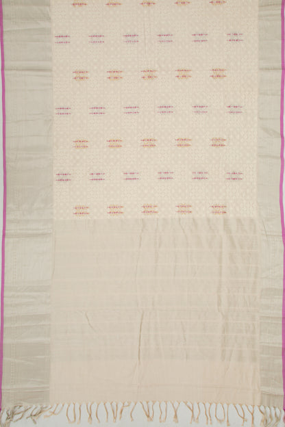 Linen Floral Embroidery Cream Saree