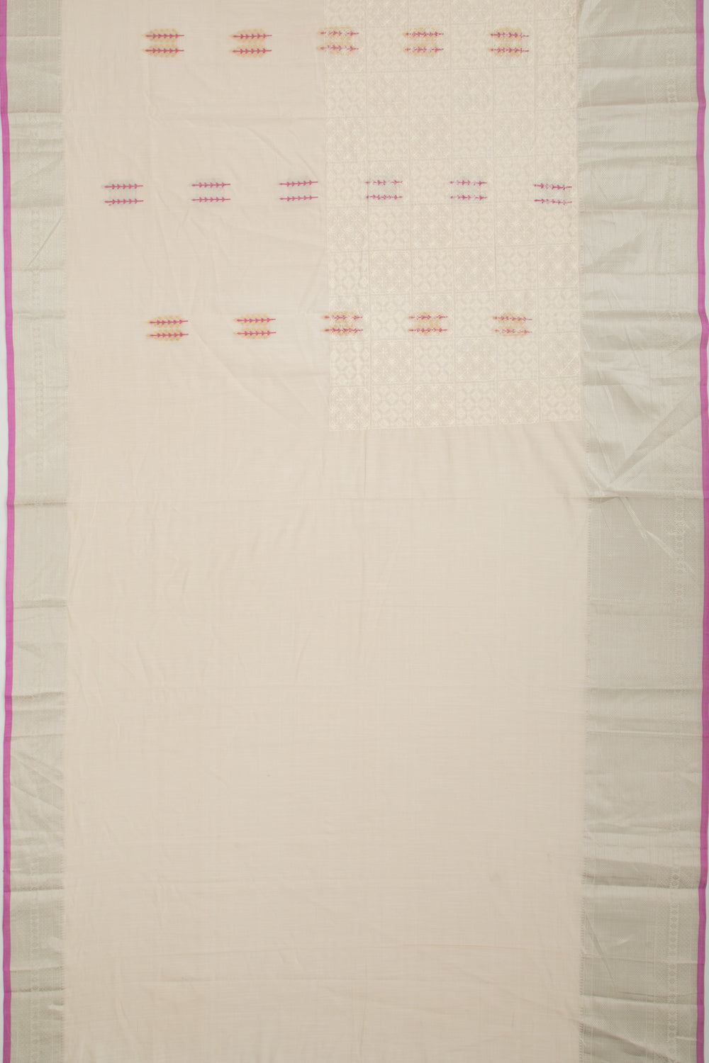 Linen Floral Embroidery Cream Saree