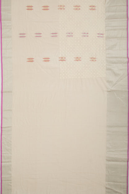 Linen Floral Embroidery Cream Saree