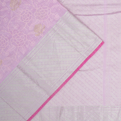 Linen Floral Embroidery Lavender Saree