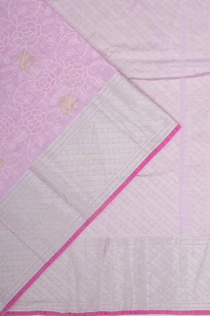 Linen Floral Embroidery Lavender Saree