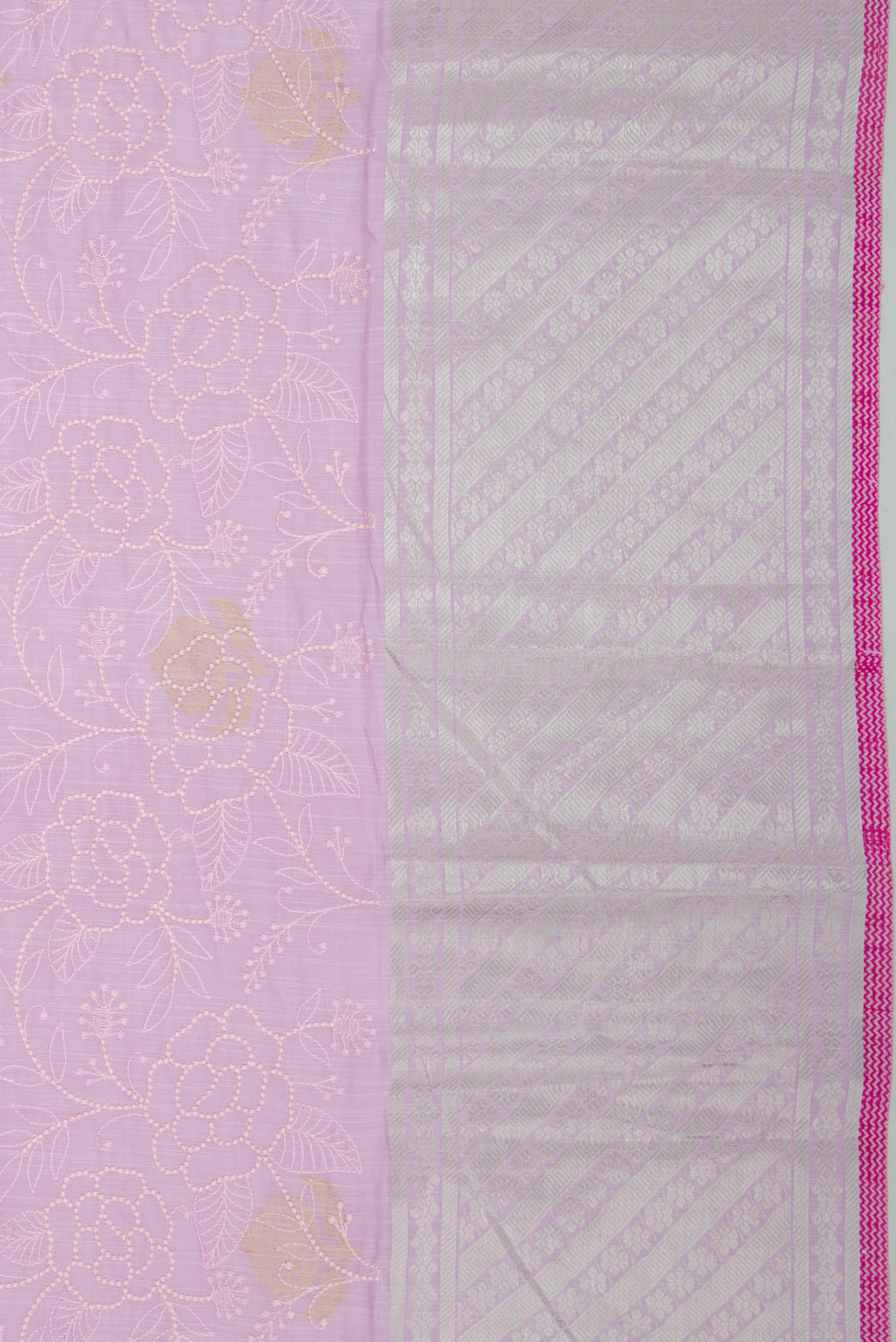 Linen Floral Embroidery Lavender Saree