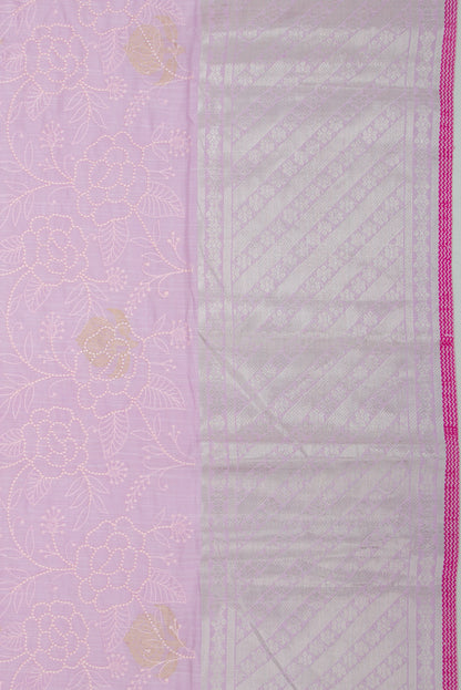 Linen Floral Embroidery Lavender Saree
