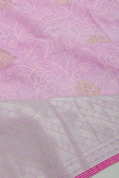 Linen Floral Embroidery Lavender Saree