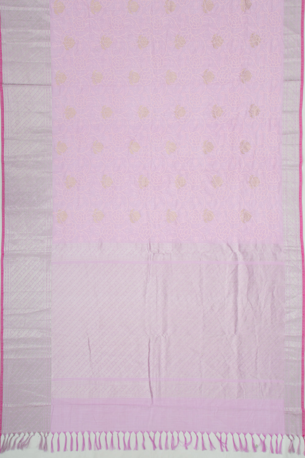 Linen Floral Embroidery Lavender Saree