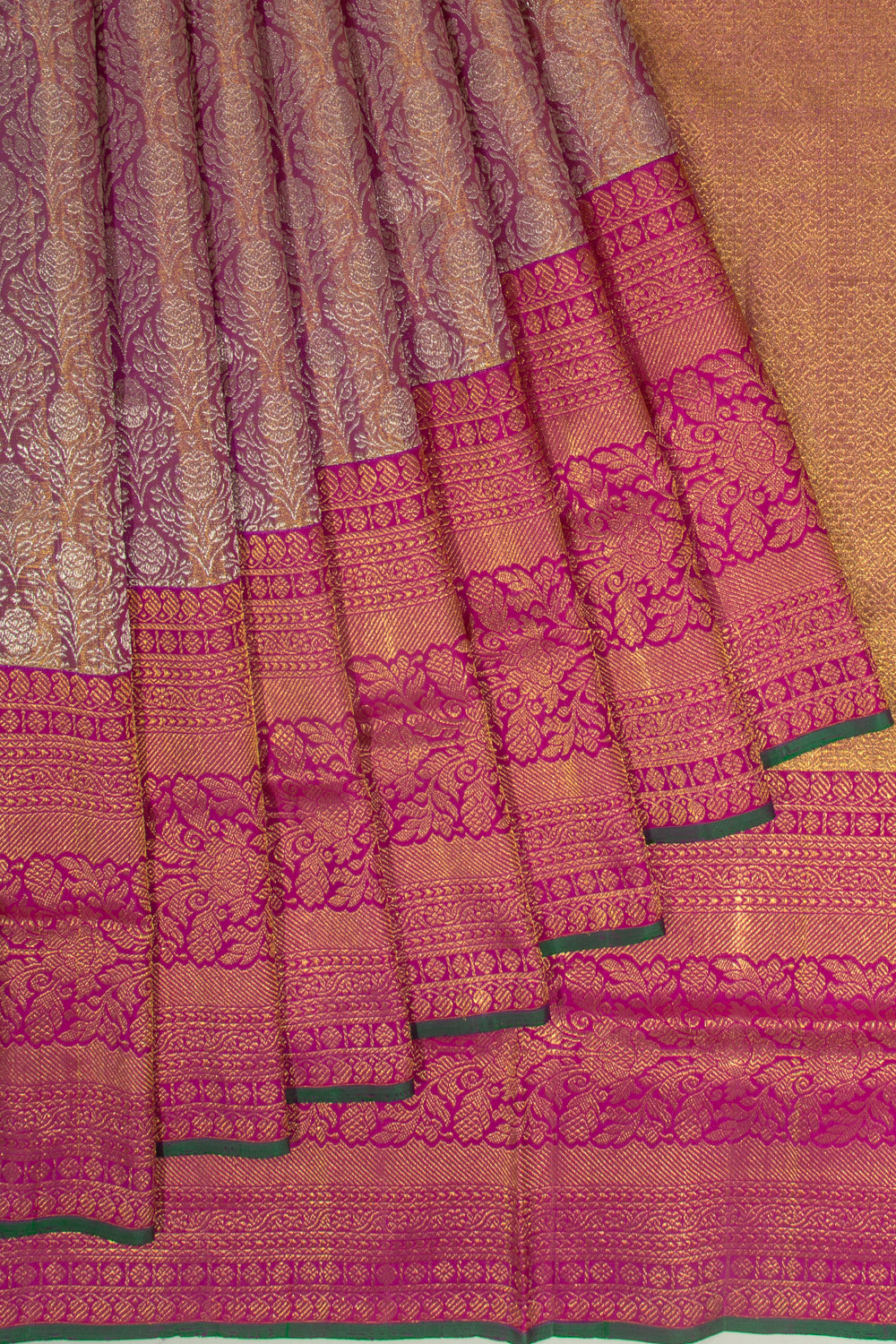 Kanchipuram Silk Tissue Brocade Lavender Saree
