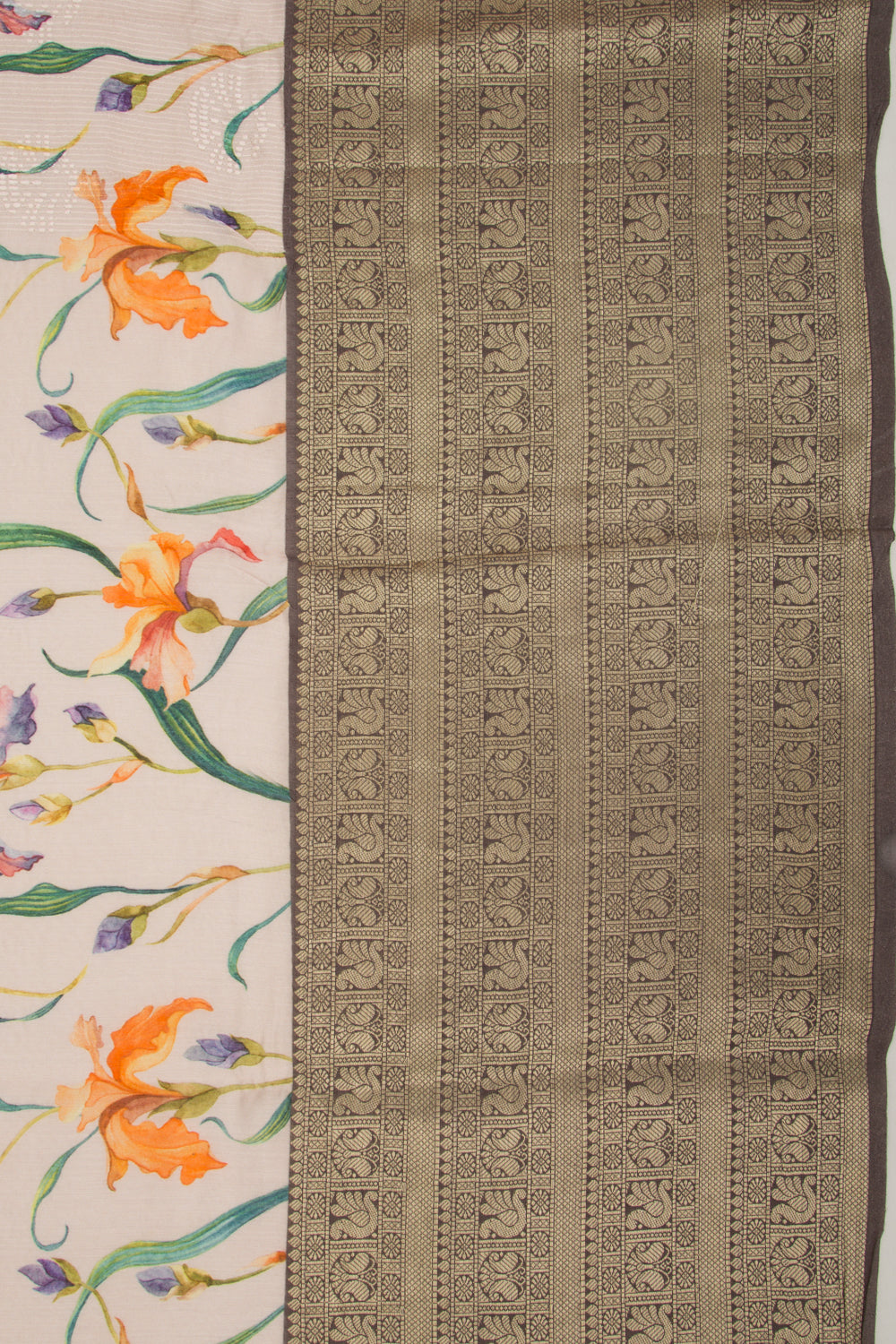 Chanderi Silk Floral Printed And Embroidery Peach Saree