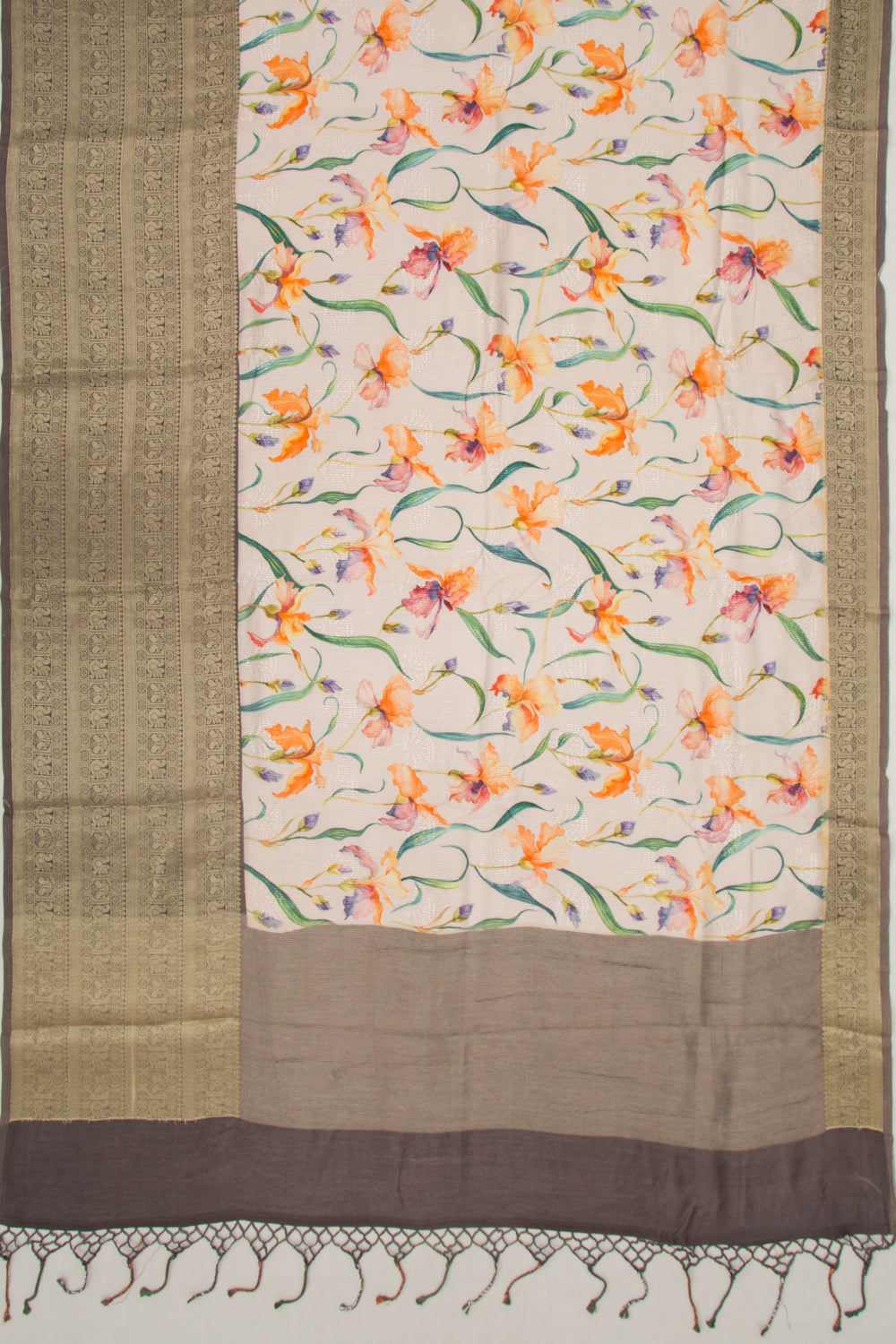 Chanderi Silk Floral Printed And Embroidery Peach Saree