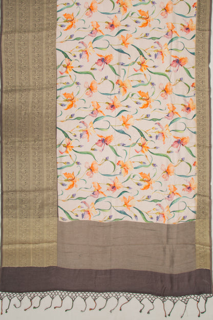 Chanderi Silk Floral Printed And Embroidery Peach Saree