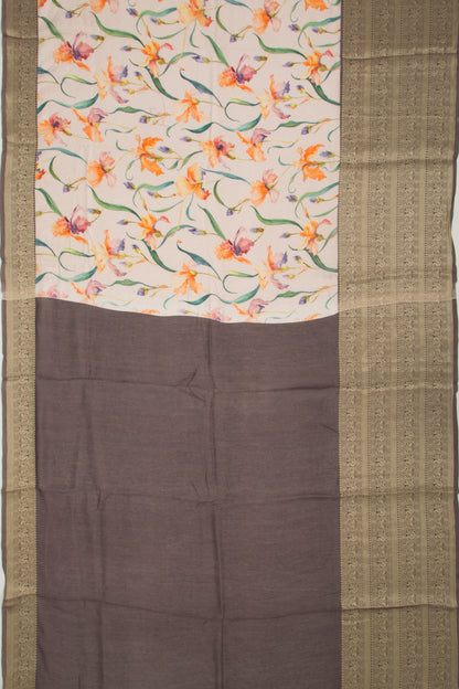 Chanderi Silk Floral Printed And Embroidery Peach Saree