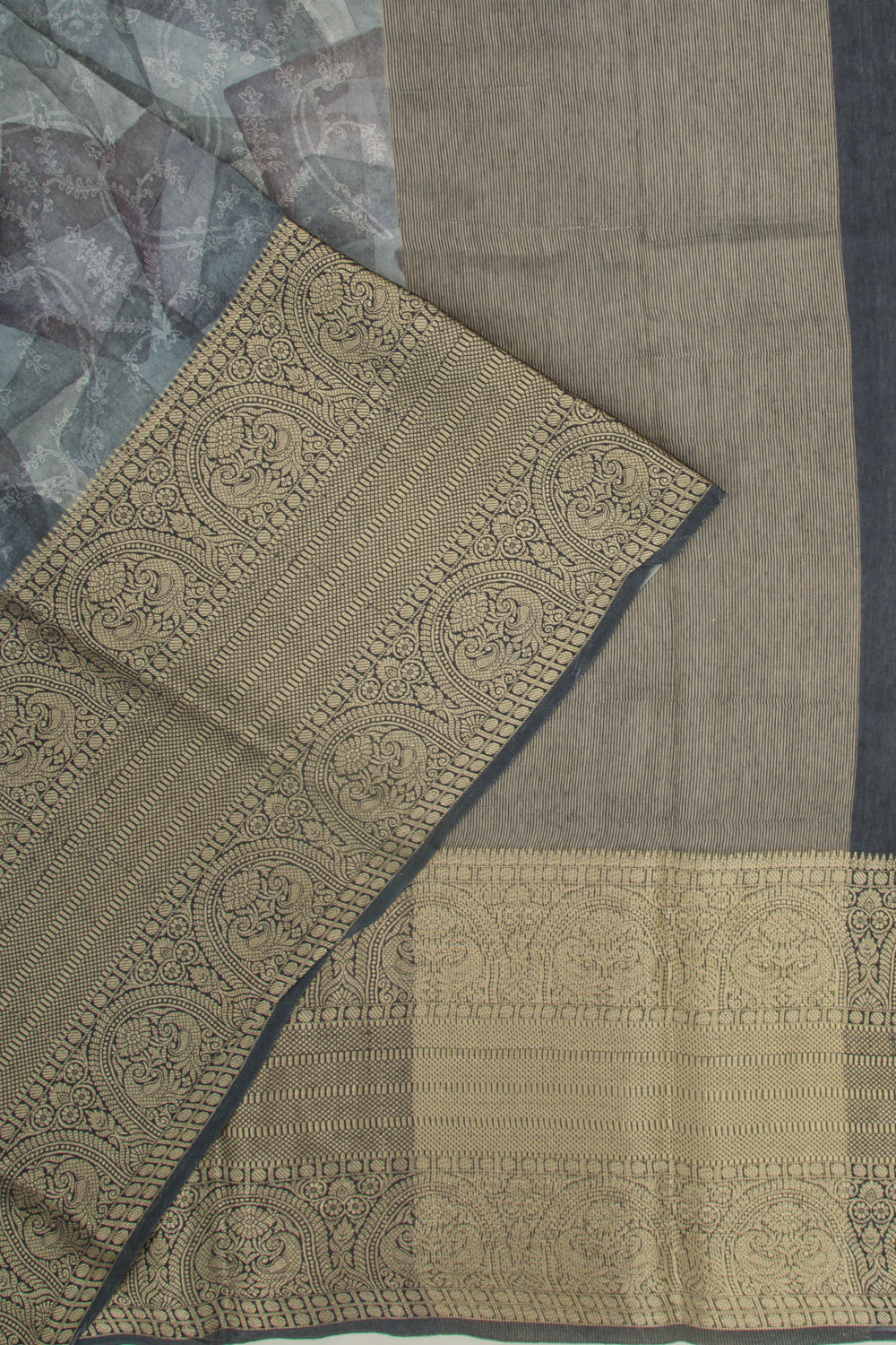 Chanderi Silk Floral Printed And Embroidery Grey Saree