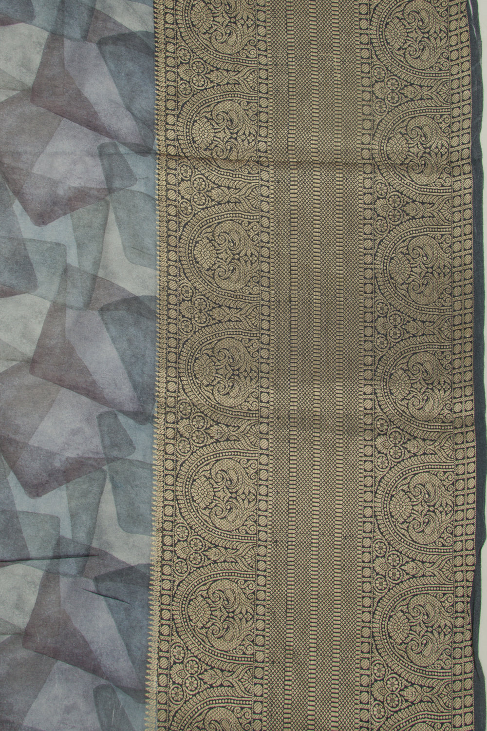 Chanderi Silk Floral Printed And Embroidery Grey Saree