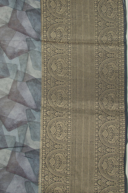 Chanderi Silk Floral Printed And Embroidery Grey Saree