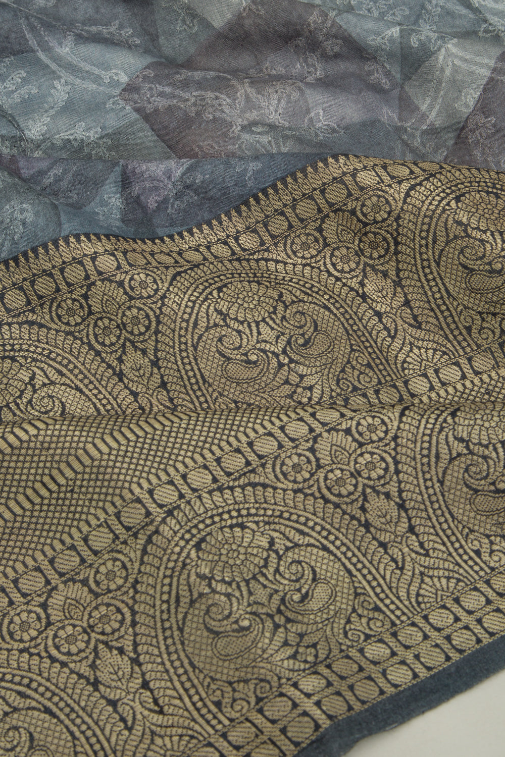 Chanderi Silk Floral Printed And Embroidery Grey Saree