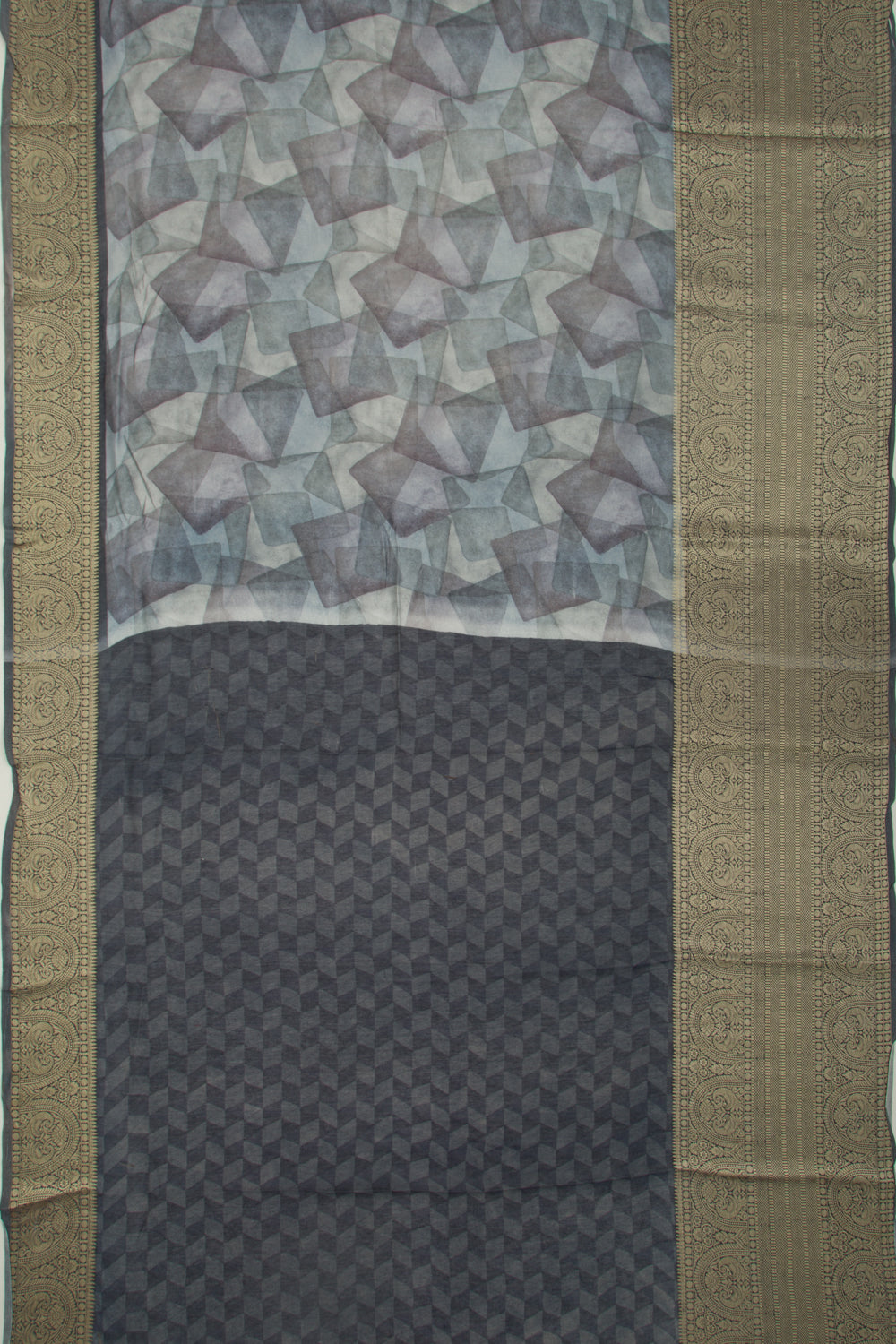 Chanderi Silk Floral Printed And Embroidery Grey Saree