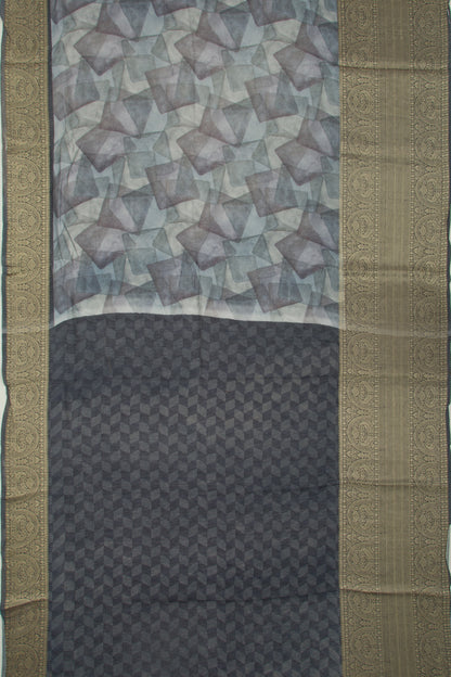 Chanderi Silk Floral Printed And Embroidery Grey Saree