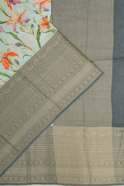 Chanderi Silk Floral Printed And Embroidery Pastel Blue Saree
