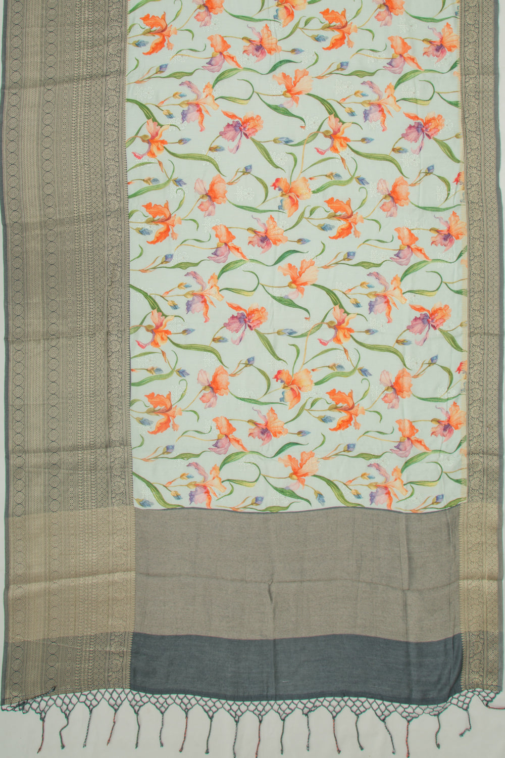Chanderi Silk Floral Printed And Embroidery Pastel Blue Saree